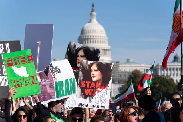<p>File: Demonstrators rally at the National Mall in Washington to protest against the Iranian regim </p>