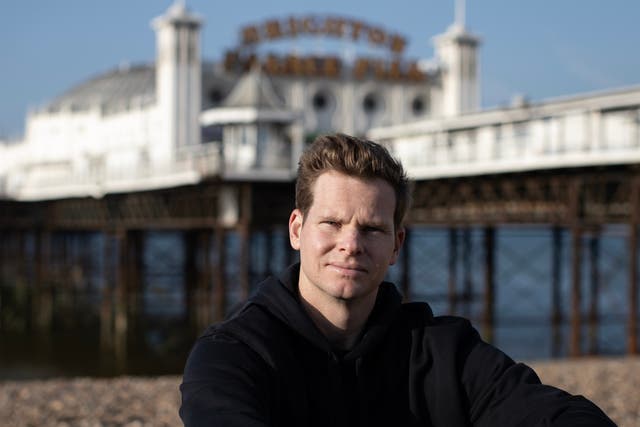 <p>Australian Cricketer Steve Smith poses near Brighton Palace Pier as he joins Sussex CCC</p>