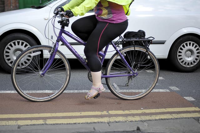Cycling on main roads in England has fallen by nearly a quarter from the peak recorded during coronavirus restrictions, Department for Transport (DfT) figures show (PA)