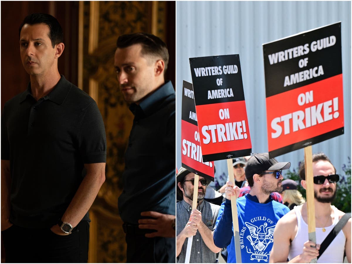 Striking writers joke ‘pay your writers or we’ll spoil Succession’ at WGA picket line