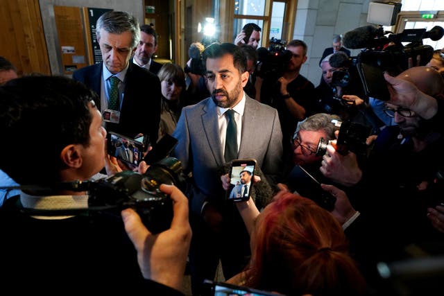 First Minister Humza Yousaf was criticised for taking questions from the media – but not from MSPs at Holyrood (Jane Barlow/PA)