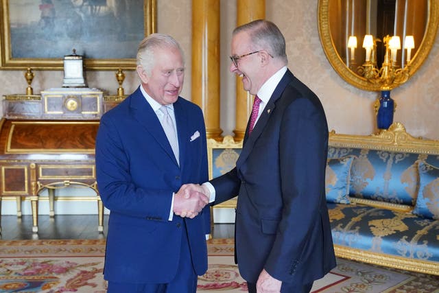The King receives Australian Prime Minister Anthony Albanese during an audience at Buckingham Palace (Jonathan Brady/PA)