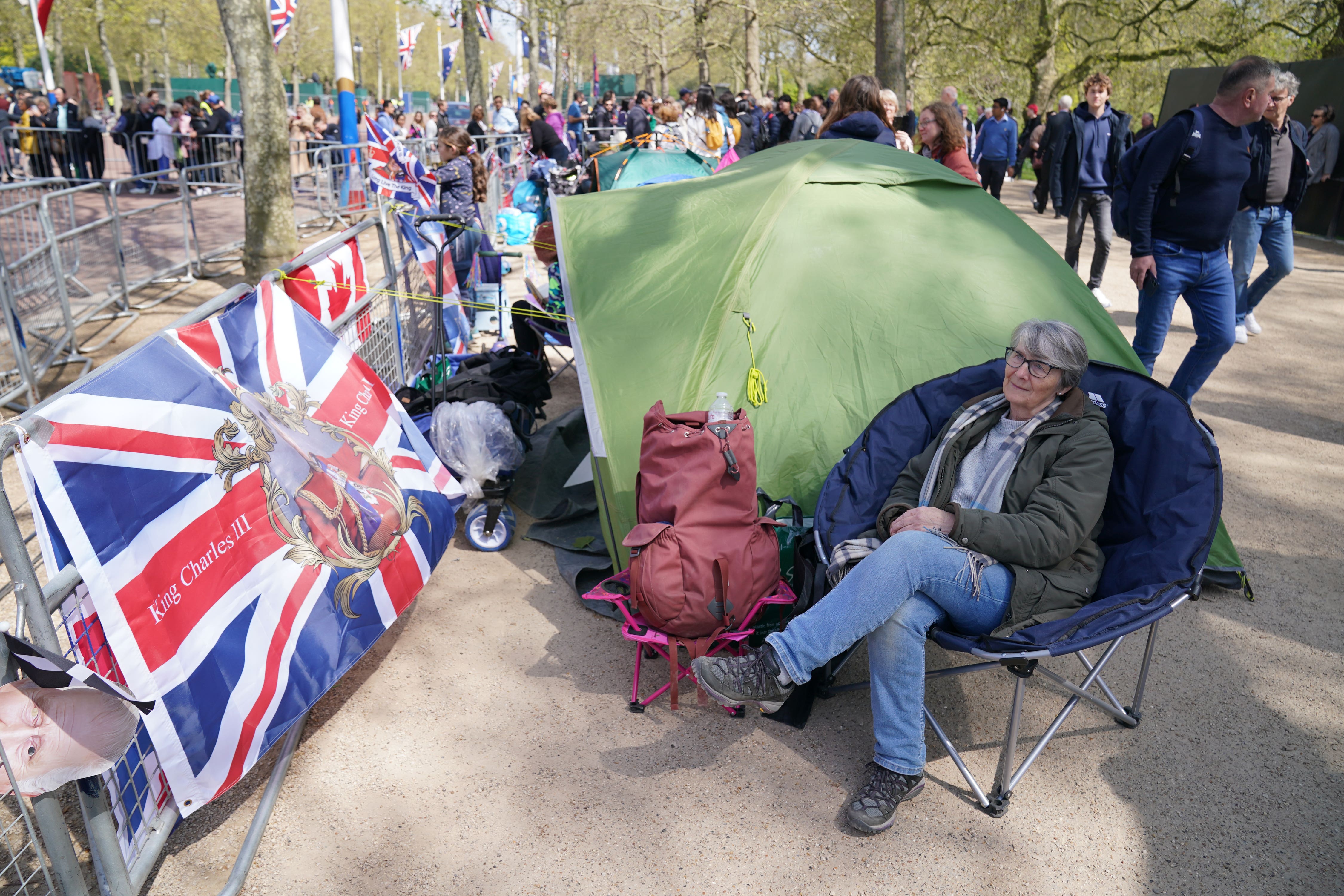 Royal fan Mary-Jane Willows from Cornwall, who is camping out on The Mall, near Buckingham Palace iJonathan Brady/PA)