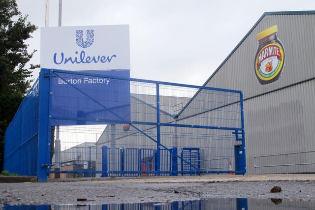 The Unilever Marmite factory in Burton on Trent. Shareholders have revolted against Unilever’s pay package for its bosses over concerns about potential excessiveness (Matthew Cooper/PA)