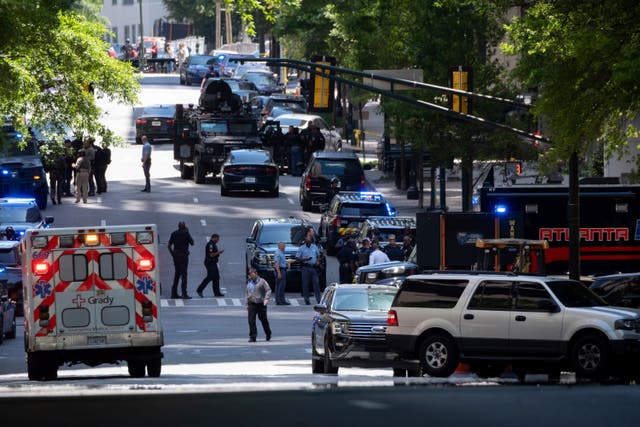 <p>Police and emergency responders gathered following a shooting in Atlanta on Wednesday, May 3, 2023 </p>