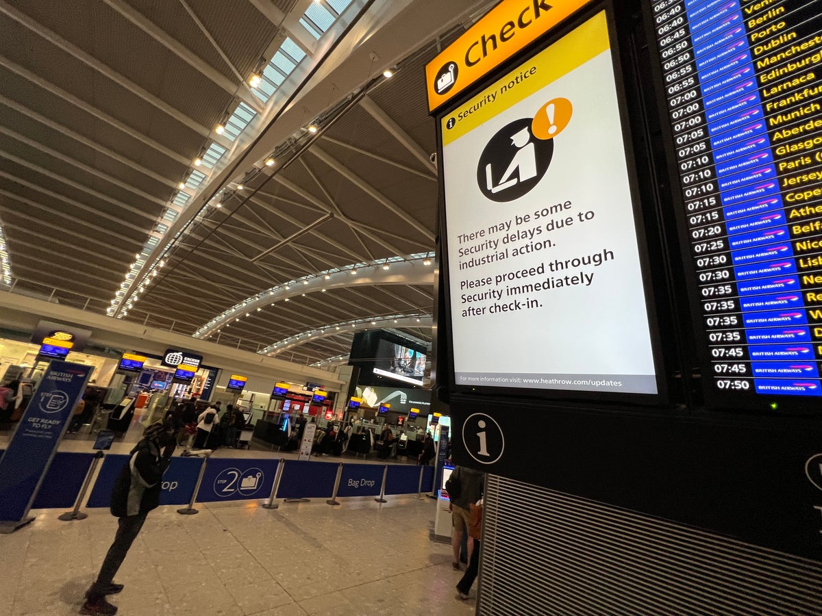 Passengers warned of delays at Heathrow Terminal 5 as security staff begin strike
