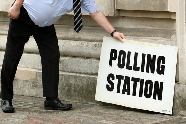 <p>A polling station ahead of voting in England on Thursday</p>