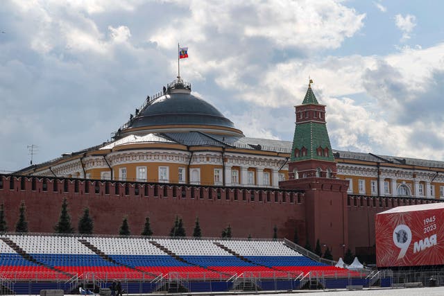 <p>The flag of the President of Russia flatters above his residence in the Moscow Kremlin on the Red square after two unmanned aerial vehicles targeted the Kremlin </p>