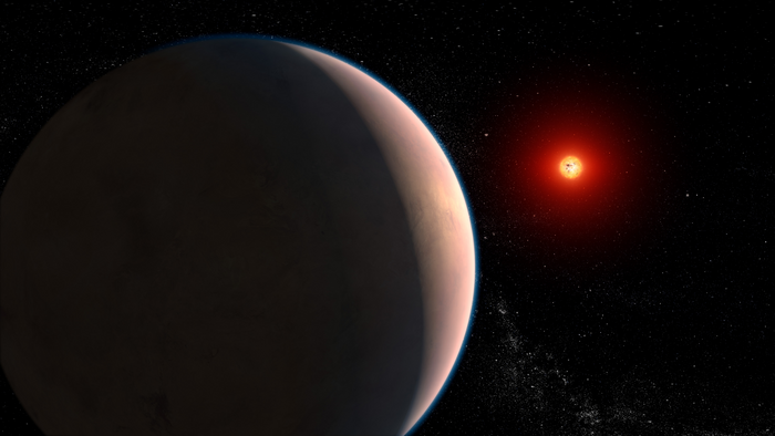 <p>Artist concept represents the rocky exoplanet GJ 486 b, which orbits a red dwarf star that is only 26 light-years away in the constellation Virgo</p>