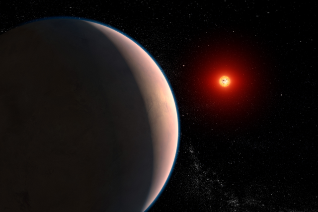 <p>Artist concept represents the rocky exoplanet GJ 486 b, which orbits a red dwarf star that is only 26 light-years away in the constellation Virgo</p>