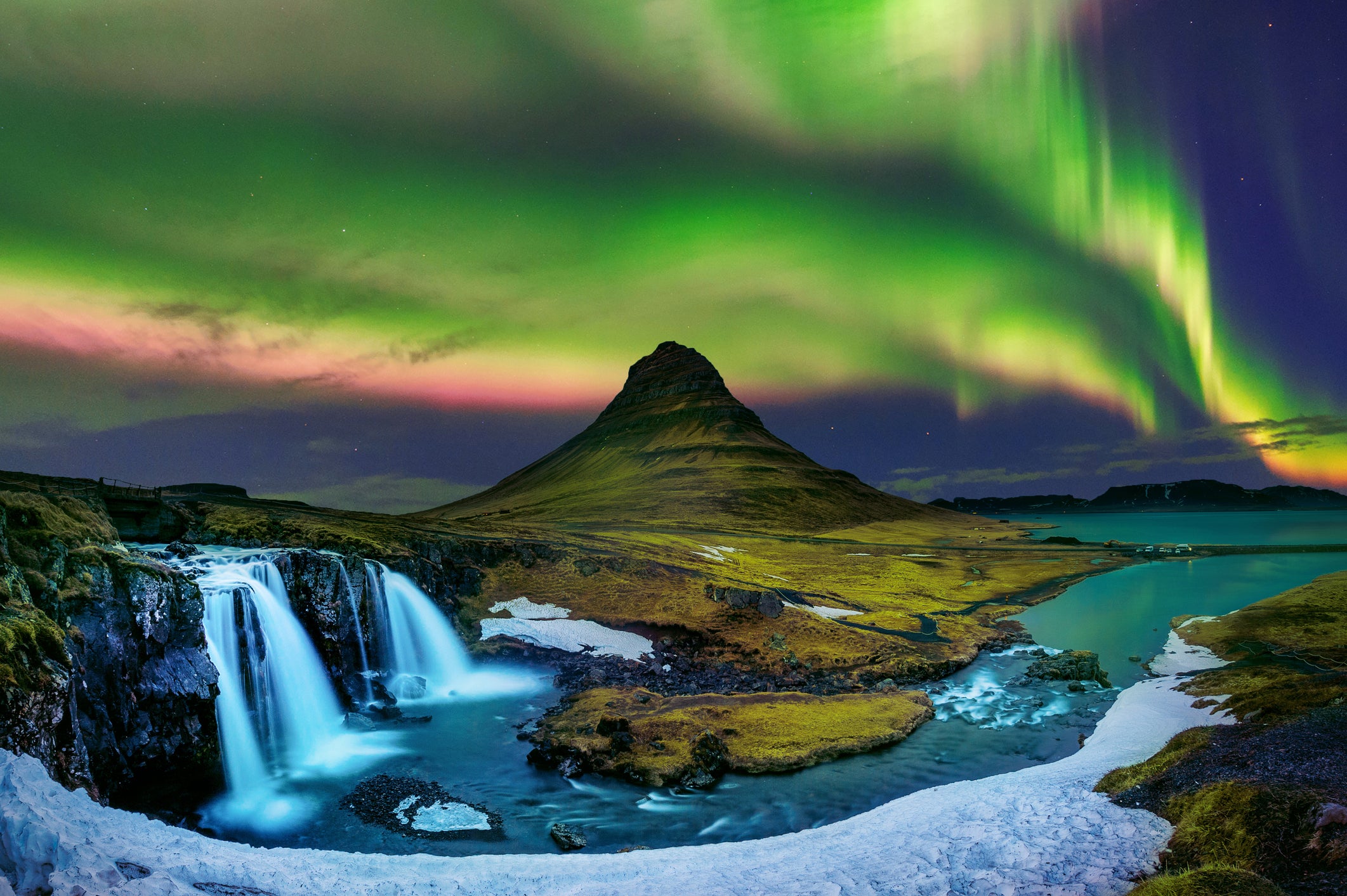Kirkjufell mountain is a popular spot for viewing the Northern Lights