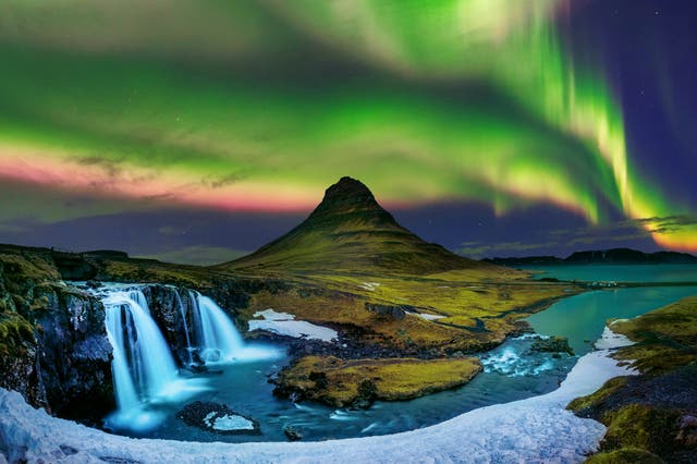 <p>Kirkjufell mountain is a popular spot for viewing the Northern Lights </p>