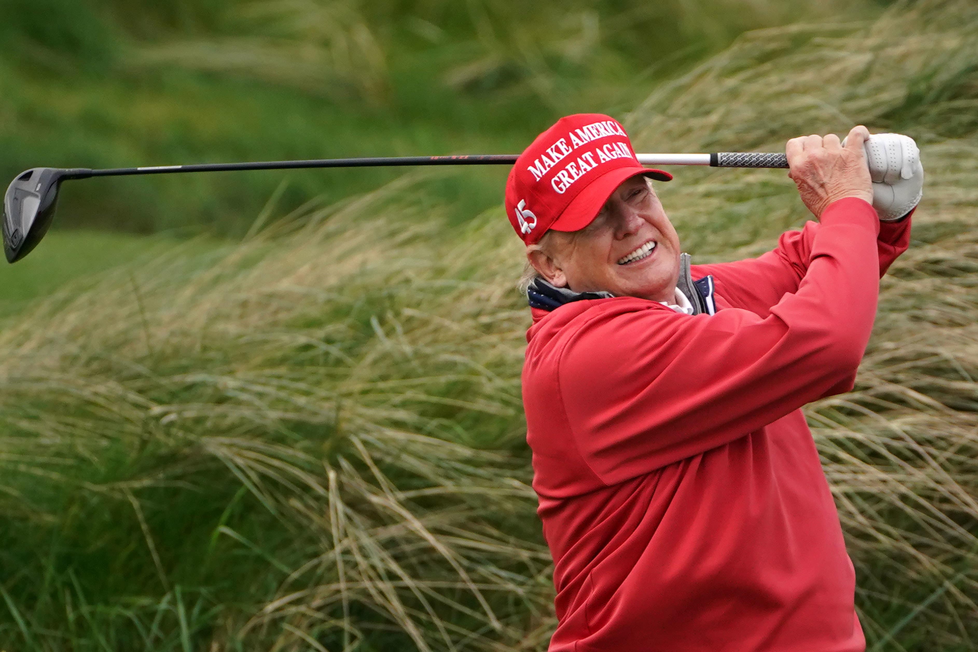 Former US president Donald Trump playing golf at Trump International Golf Links & Hotel in Doonbeg, Co Clare, during his visit to Ireland