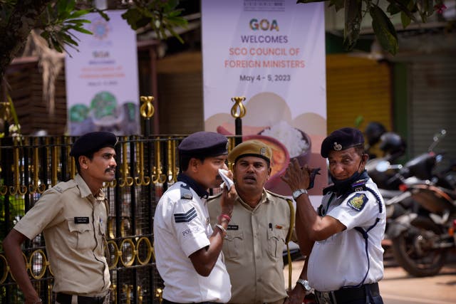 <p>Representational image of Indian policemen standing guard at an international summit being held in India’s tourist state Goa in 2023 </p>