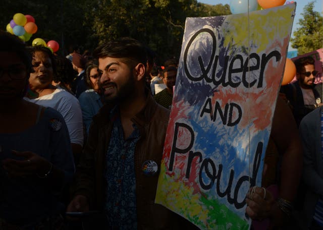 <p>File: Members and supporters of the lesbian, gay, bisexual, transgender rights take part in a pride parade in New Delhi</p>