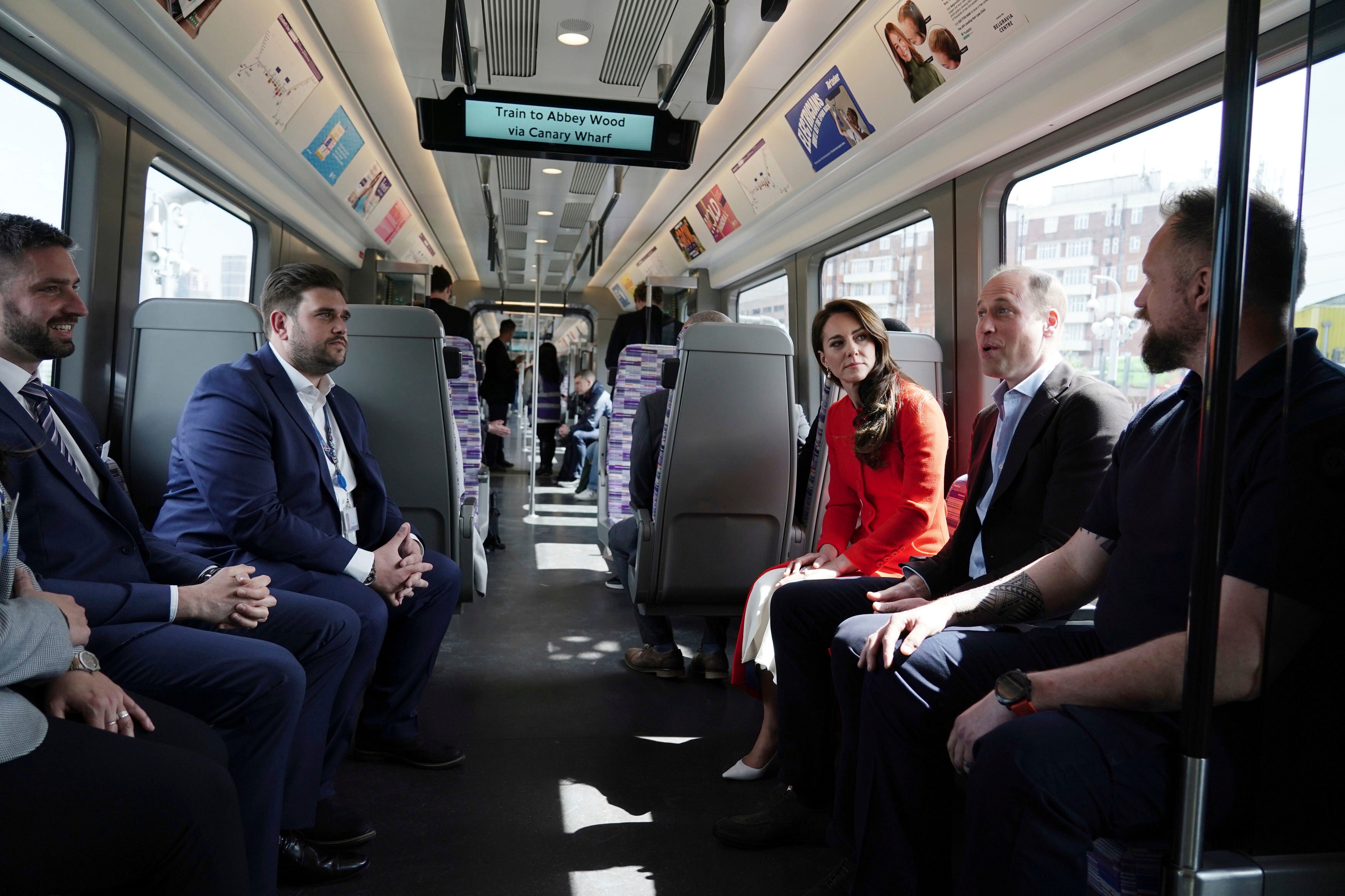 <p>Prince William and Kate, Princess of Wales travel on London Underground's Elizabeth Line</p>
