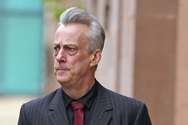 <p>Actor Stephen Tompkinson arriving at court for the second day of his trial  </p>
