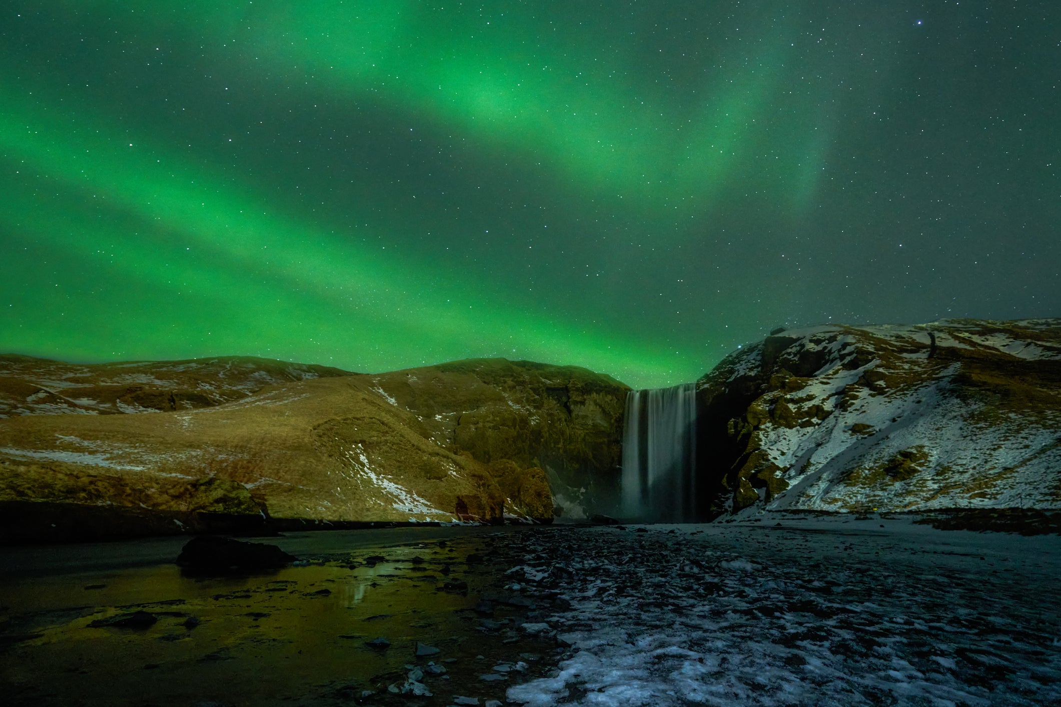 Northern Lights over Skogafoss waterfalls