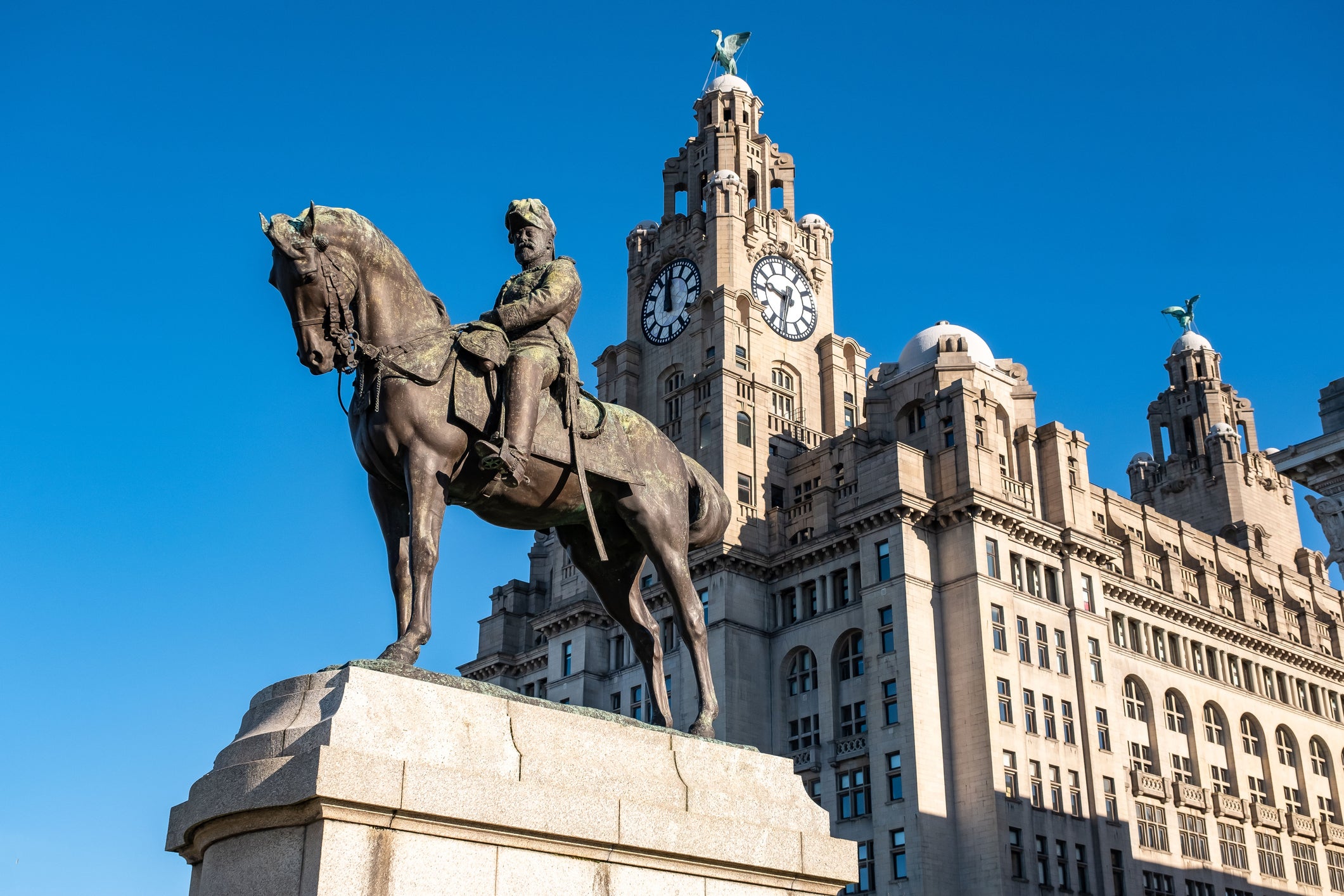 The Edward VII monument at the Pier Head, close to the river