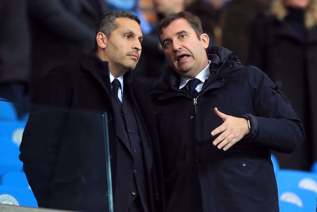 Manchester City chairman Khaldoon Al Mubarak (left) and chief executive officer Ferran Soriano (Mike Egerton/PA)