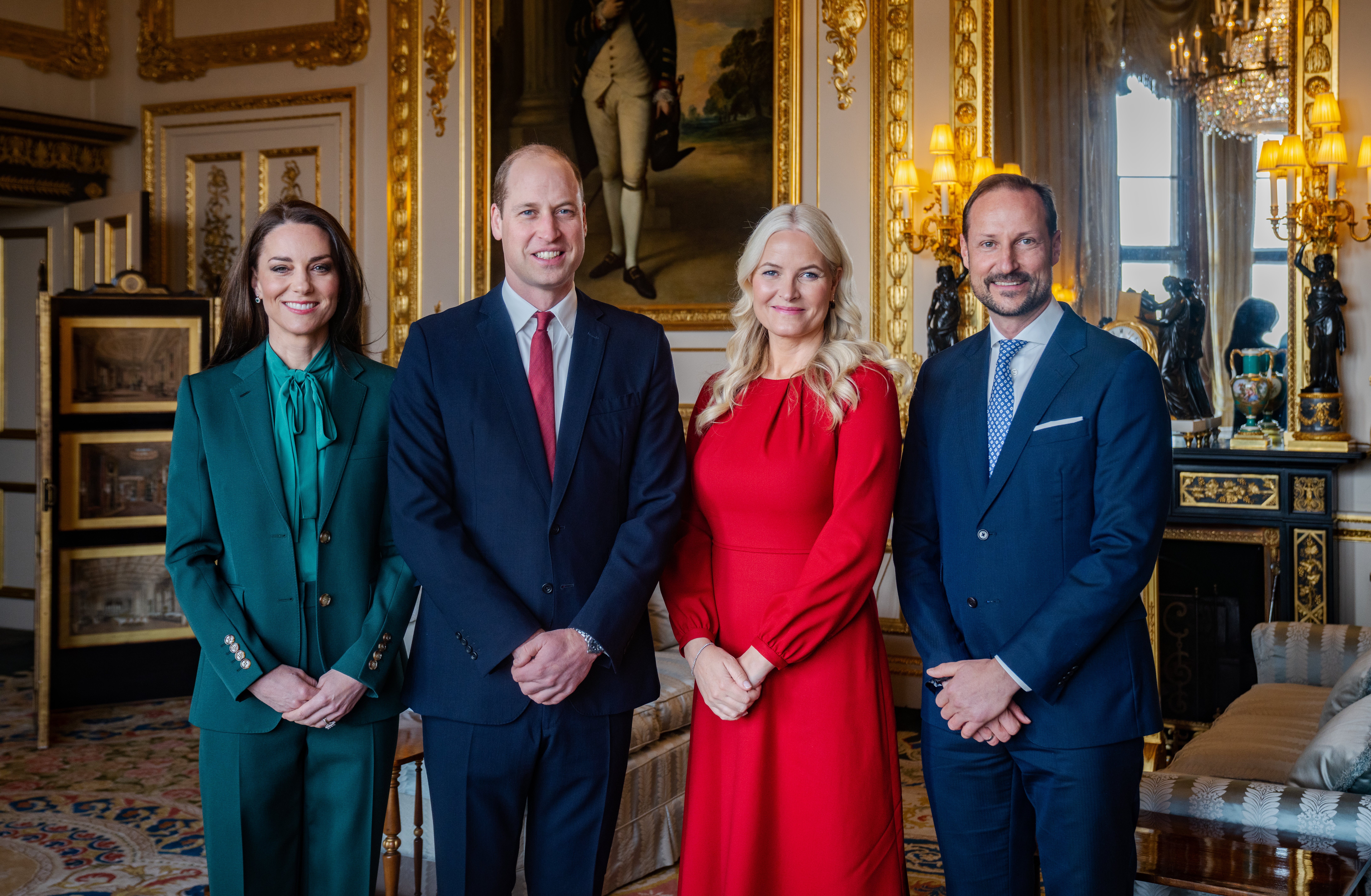 Crown Prince Haakon, Crown Princess Mete Marit of Norway with son Prince  Sverre Magnus and daughter Princess Ingrid Alexandra attend the women's  handball Final match for gold medal, Norway vs Montenegro at