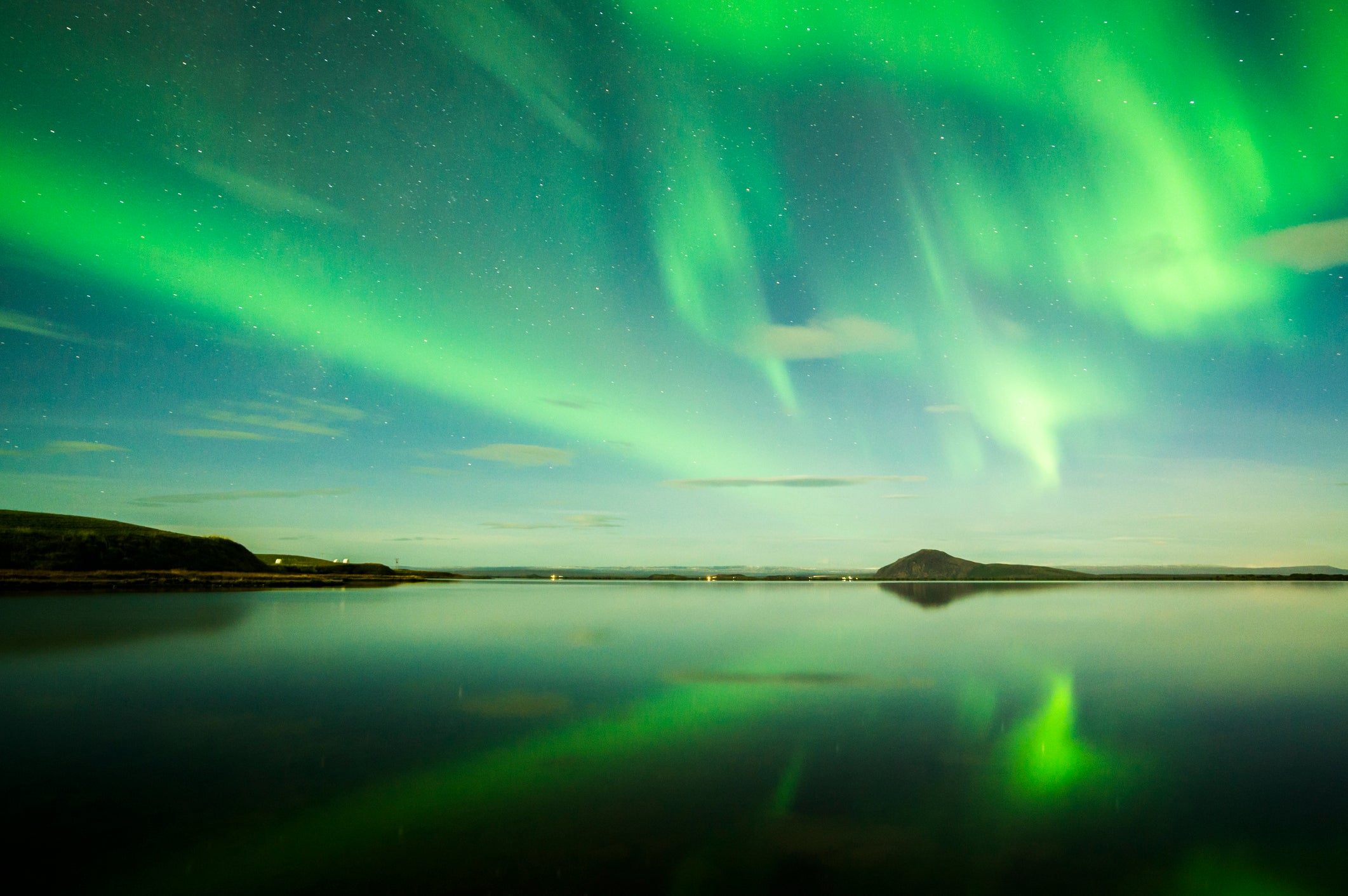 Aurora Borealis reflected on Lake Myvatn