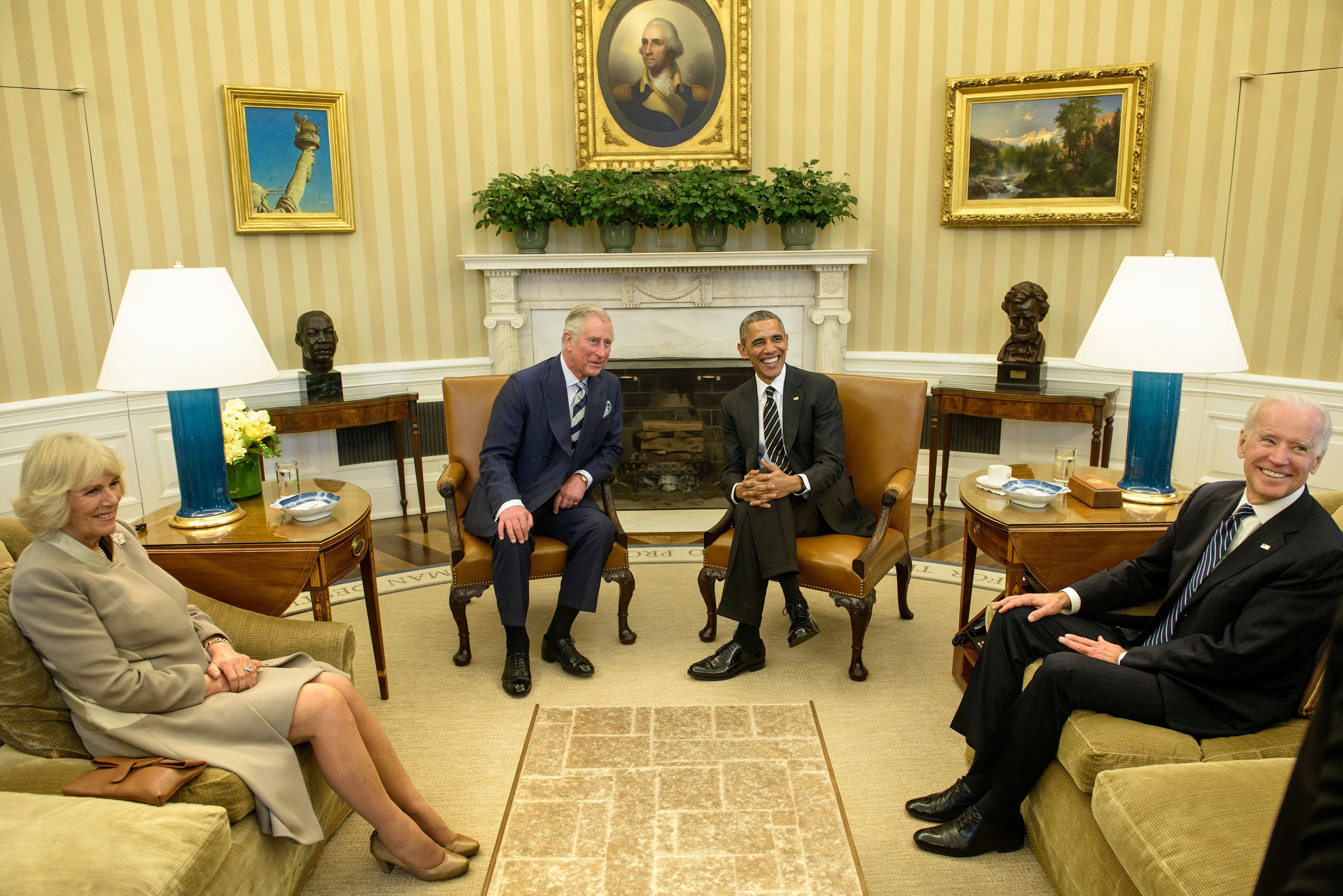 Charles and Camilla with President Barack Obama and Vice President Joe Biden at the White House in 2015
