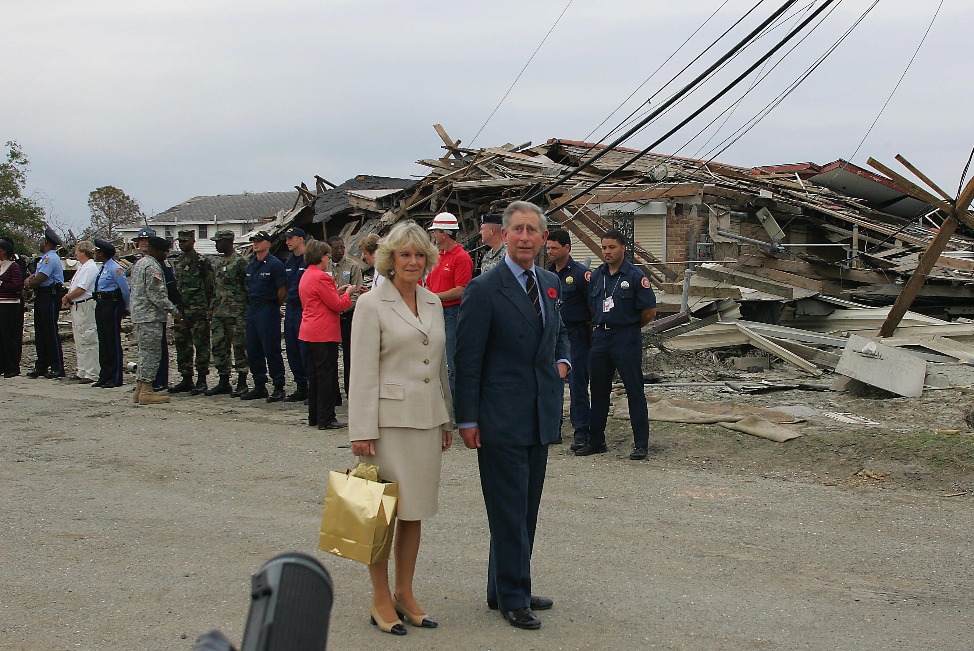 Charles and Camilla tour damage done by Hurricane Katrina in New Orleans in November 2005