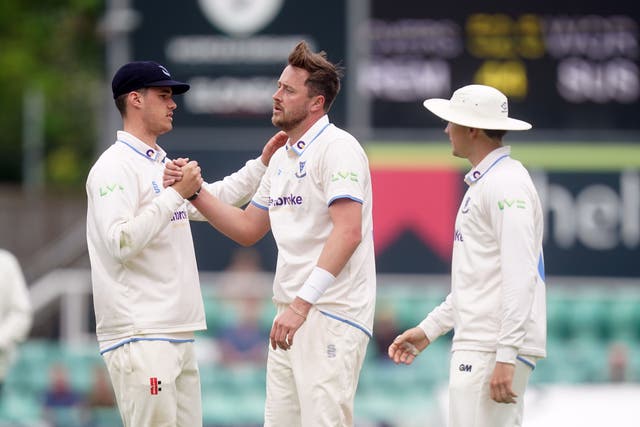 Ollie Robinson, centre, excelled for Sussex at Worcestershire (Mike Egerton/PA)