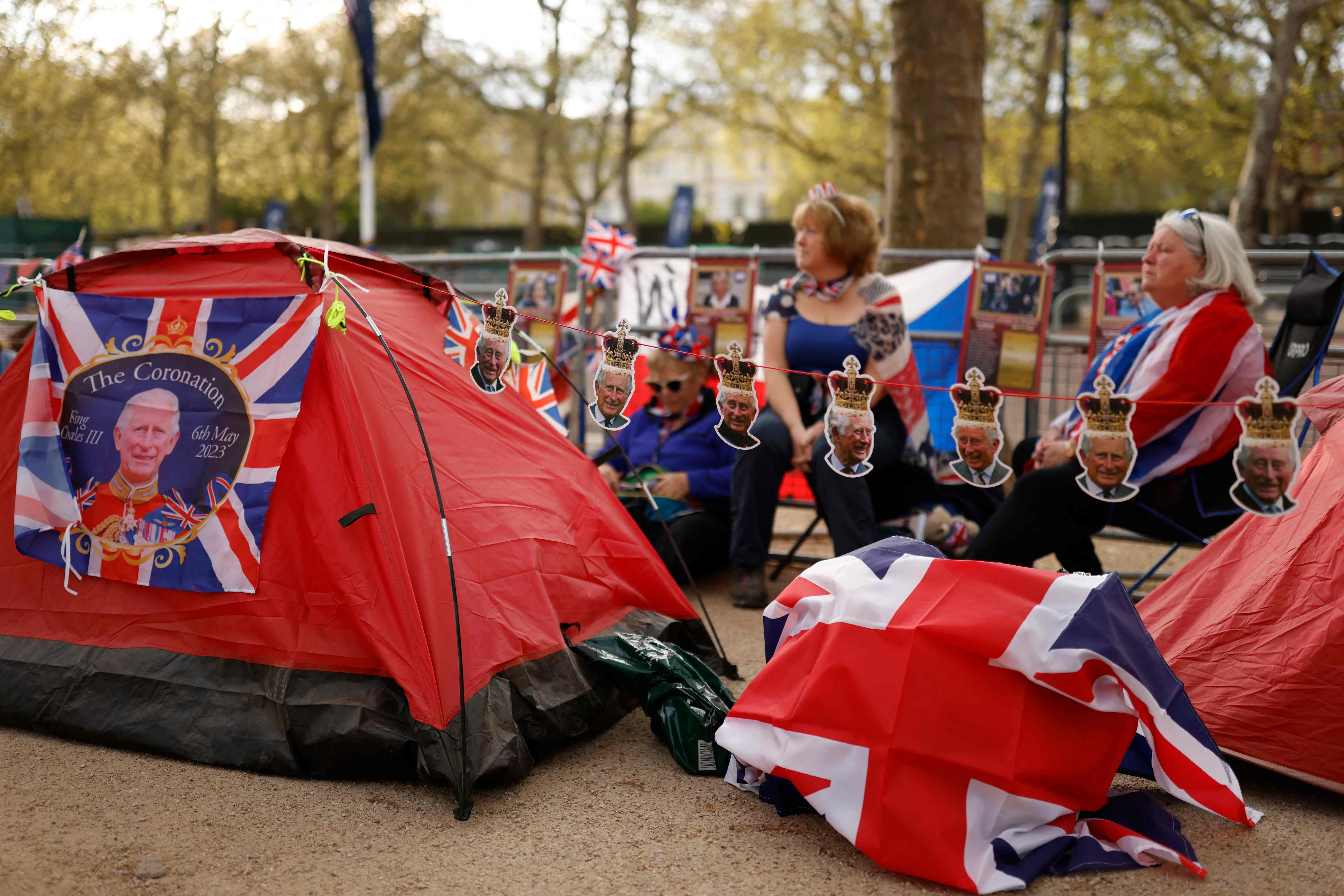 Royal fans camping outside along the mall in preparation for the coronation