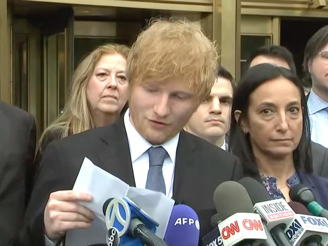 <p>Ed Sheeran outside court in New York</p>