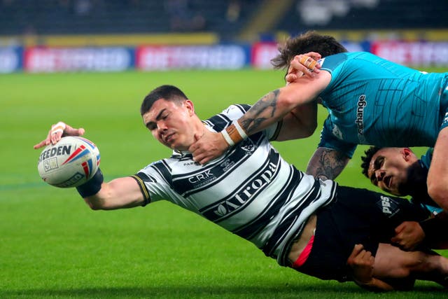Hull FC’s Jake Clifford scores his side’s second try during the Betfred Super League match at MKM Stadium, Hull. Picture date: Thursday May 4, 2023.