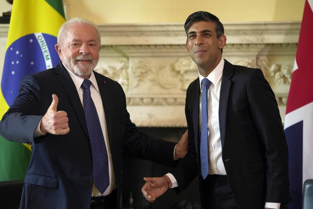 Prime Minister Rishi Sunak with President of Brazil, Lula da Silva in 10 Downing Street in London (Kin Cheung/PA)