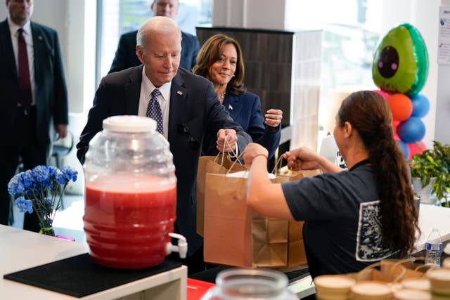 <p>President Joe Biden and Vice President Kamala Harris picking up food from Taqueria Habanero in Washington, DC </p>