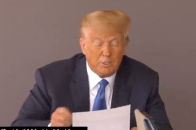 <p>Donald Trump during his deposition in the E Jean Carroll sexual battery and defamation case</p>