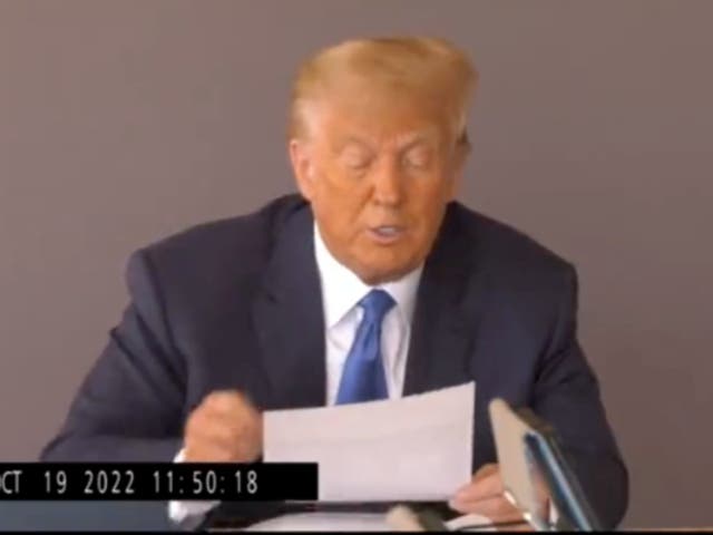 <p>Donald Trump during his deposition in the E Jean Carroll sexual battery and defamation case</p>