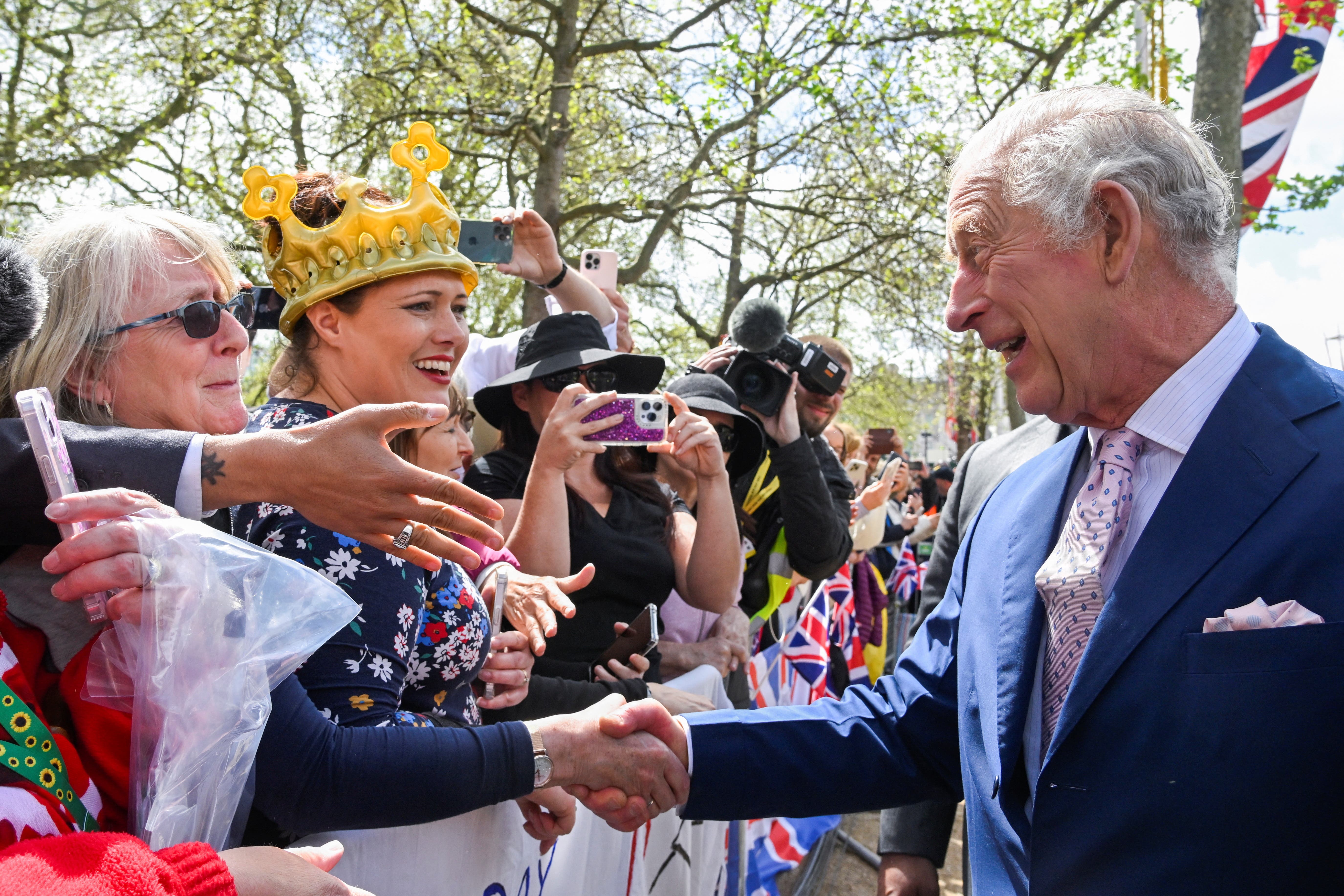 The King on a walkabout outside Buckingham Palace, ahead of the coronation on Saturday (PA)