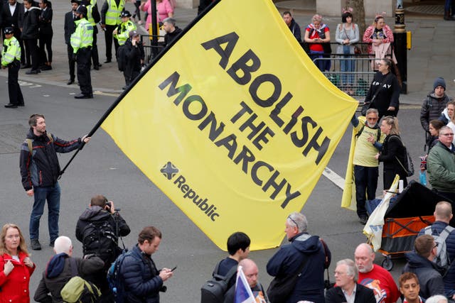 <p>Anti-monarchy protesters demonstrate in London ahead of the coronation on Saturday (Piroschka van de Wouw/PA)</p>
