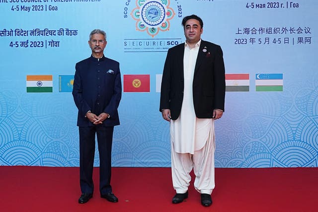 <p>Indian foreign minister Subrahmanyam Jaishankar with Pakistan’s foreign minister Bilawal Bhutto Zardari during the Shanghai Cooperation Organization (SCO) meeting in Benaulim, Goa </p>