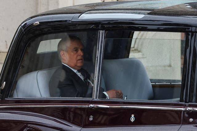<p>Prince Andrew arrives at Westminster Abbey for King Charles' coronation</p>