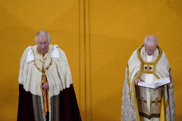 The King and the Archbishop of Canterbury Justin Welby during the coronation ceremony (Andrew Matthews/PA)