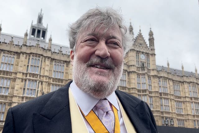 Stephen Fry gave his thoughts on the coronation of King Charles after leaving Westminster Abbey (PA)