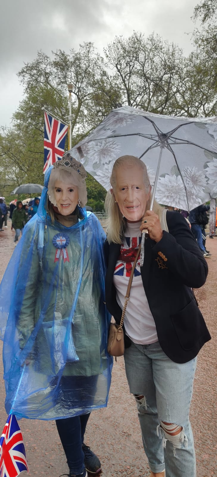 Paula Clayton (Charles) and Alexia Sheraton (Camilla) said the rain hadn’t damped their spirits