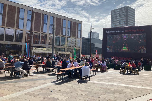 Crowds gathered to watch the coronation in Keel Square, Sunderland (Rebecca Johnson/PA)