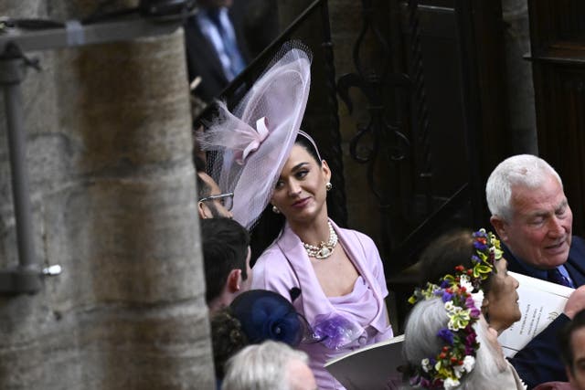 Katy Perry attends the coronation ceremony at Westminster Abbey, London (Gareth Cattermole/PA)