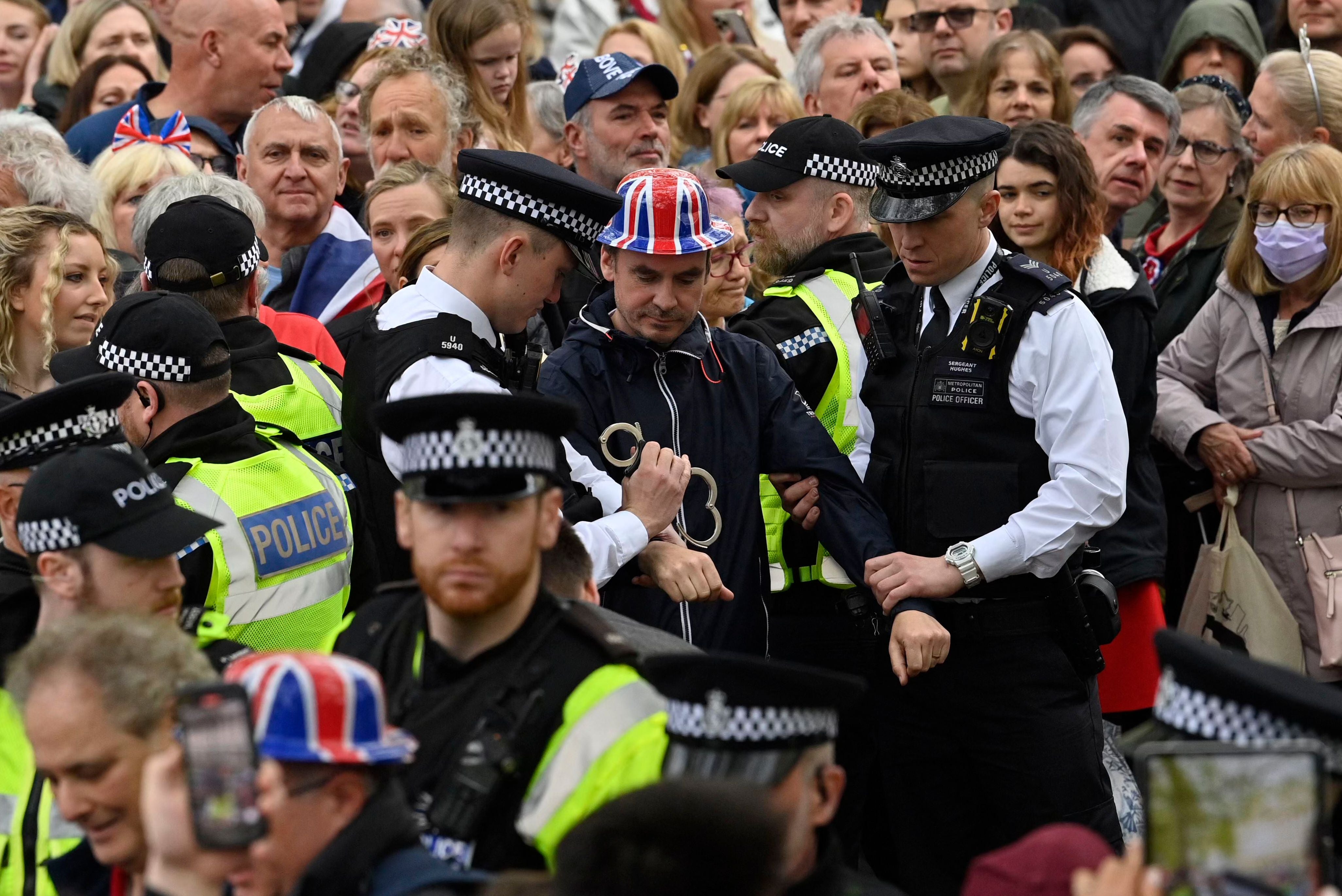 Protesters from ‘Just Stop Oil’ are arrested near Westminster Abbey before the coronation
