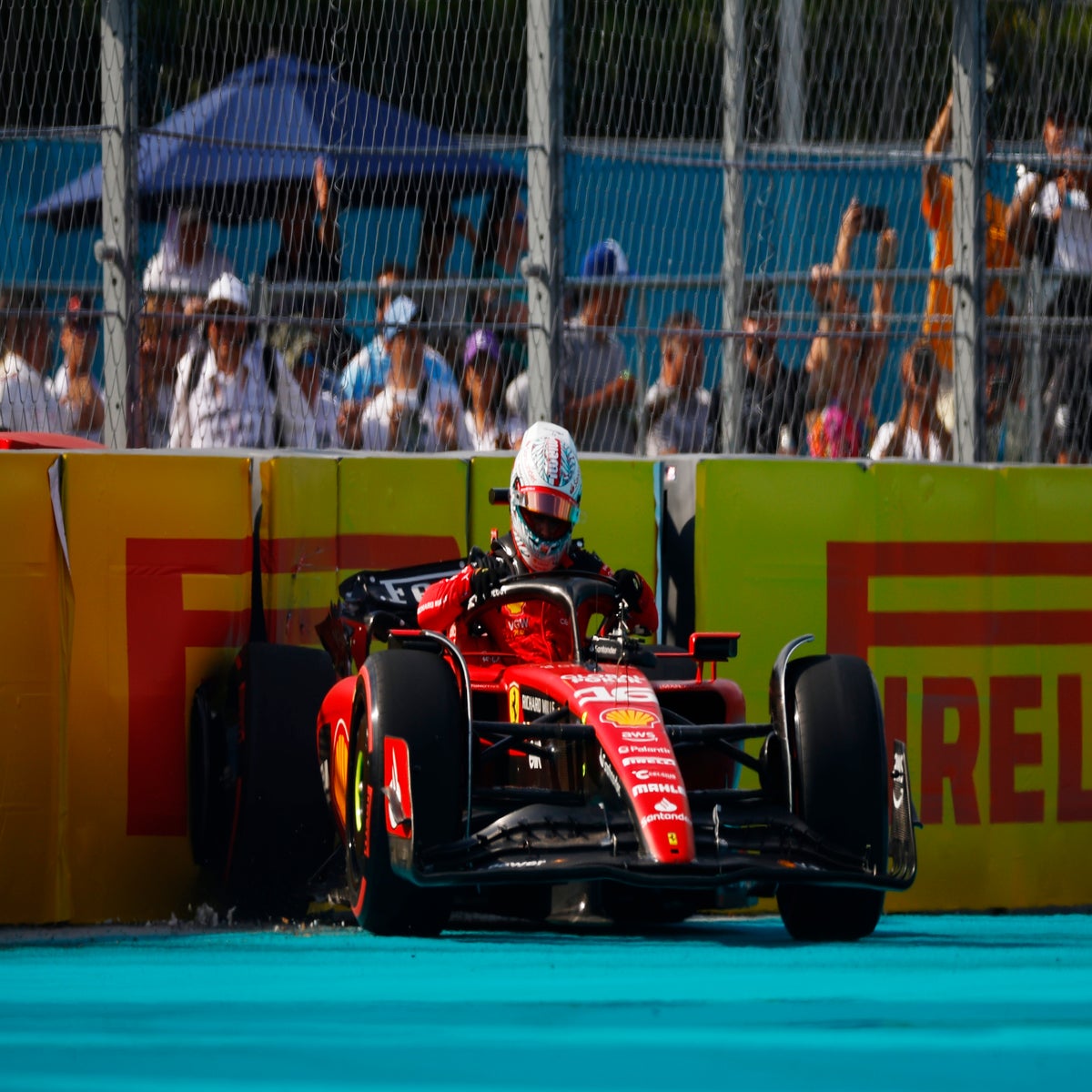 F1 Miami GP: Perez secures pole as Leclerc crash cuts Q3 short