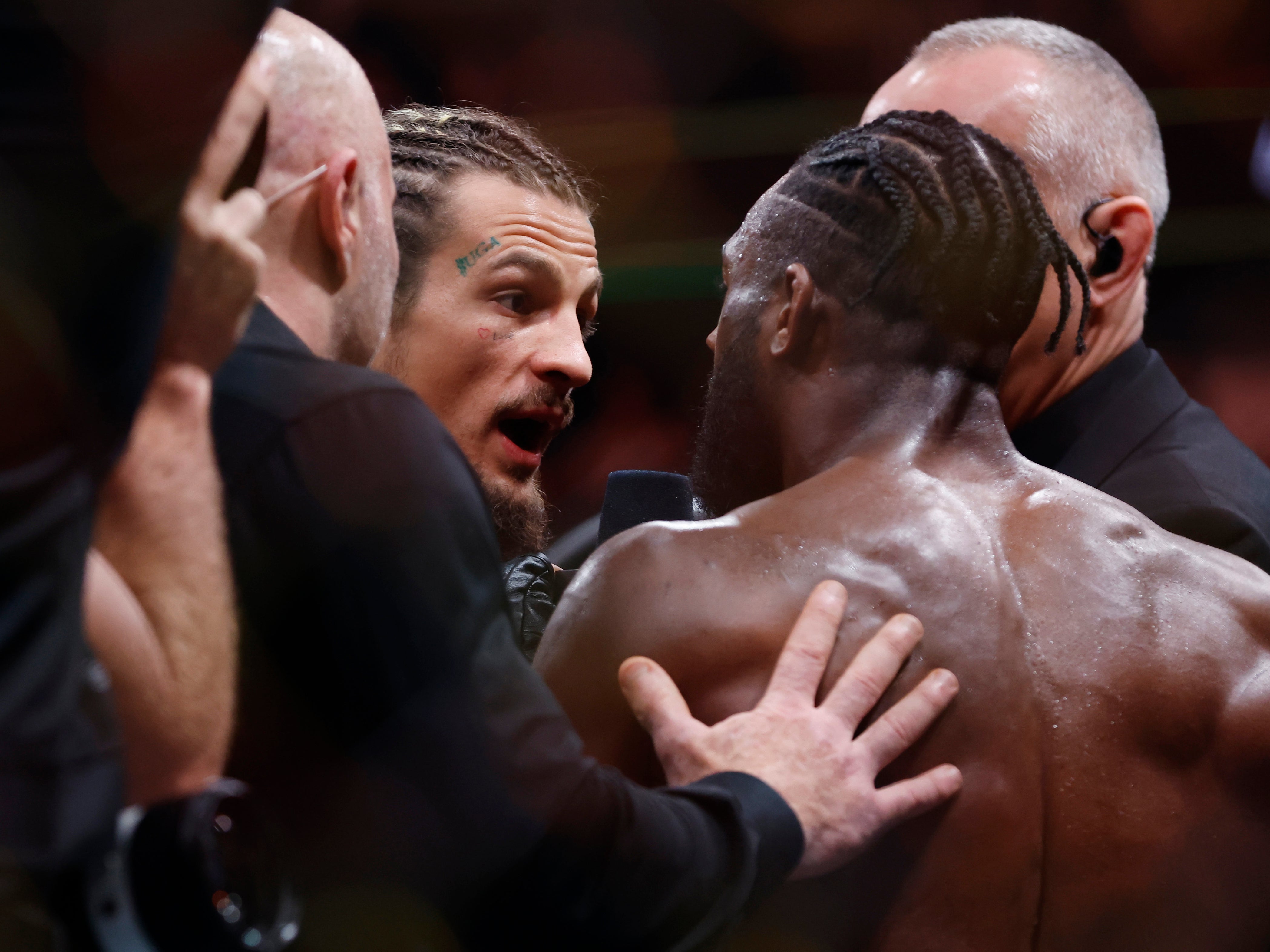 Sean O’Malley (centre) seems to be next for bantamweight champion Aljamain Sterling