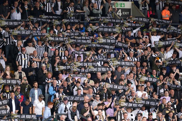Notts County fans show their support during their 3-2 extra-time National League play-off semi-final win over Boreham Wood (Mike Egerton/PA Images).