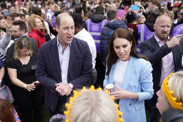 The Prince and Princess of Wales during a walkabout meeting members of the public on the Long Walk near Windsor Castle, Berkshire, where the Coronation Concert to celebrate the coronation of King Charles III and Queen Camilla is being held. Picture date: Sunday May 7, 2023.